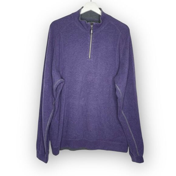 Tommy Bahama Flipsider 1/4 Zip Reversible Sweater Sweatshirt Purple Gray Large - Picture 1 of 11